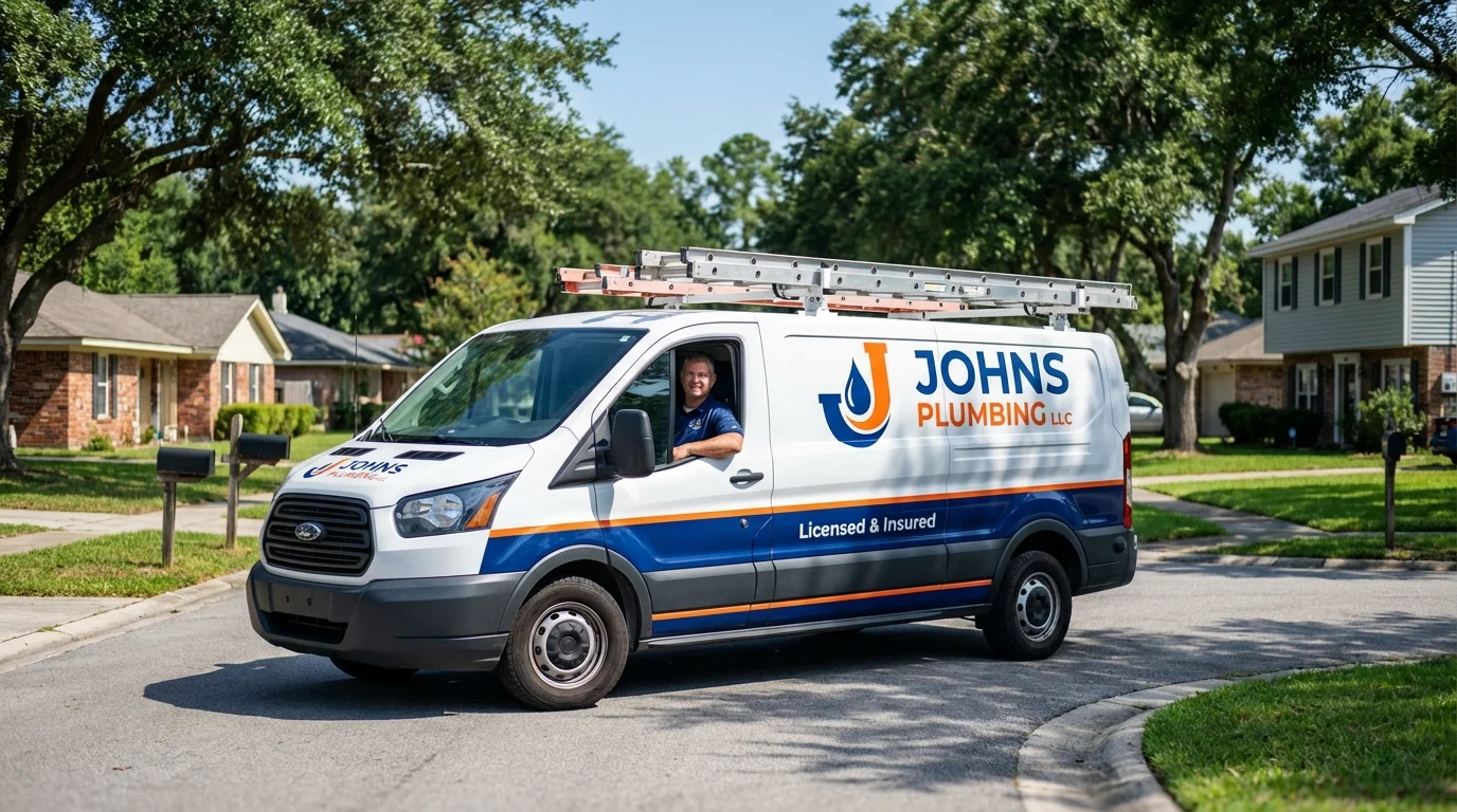 Johns Plumbing LLC service van in Wellsville, NY