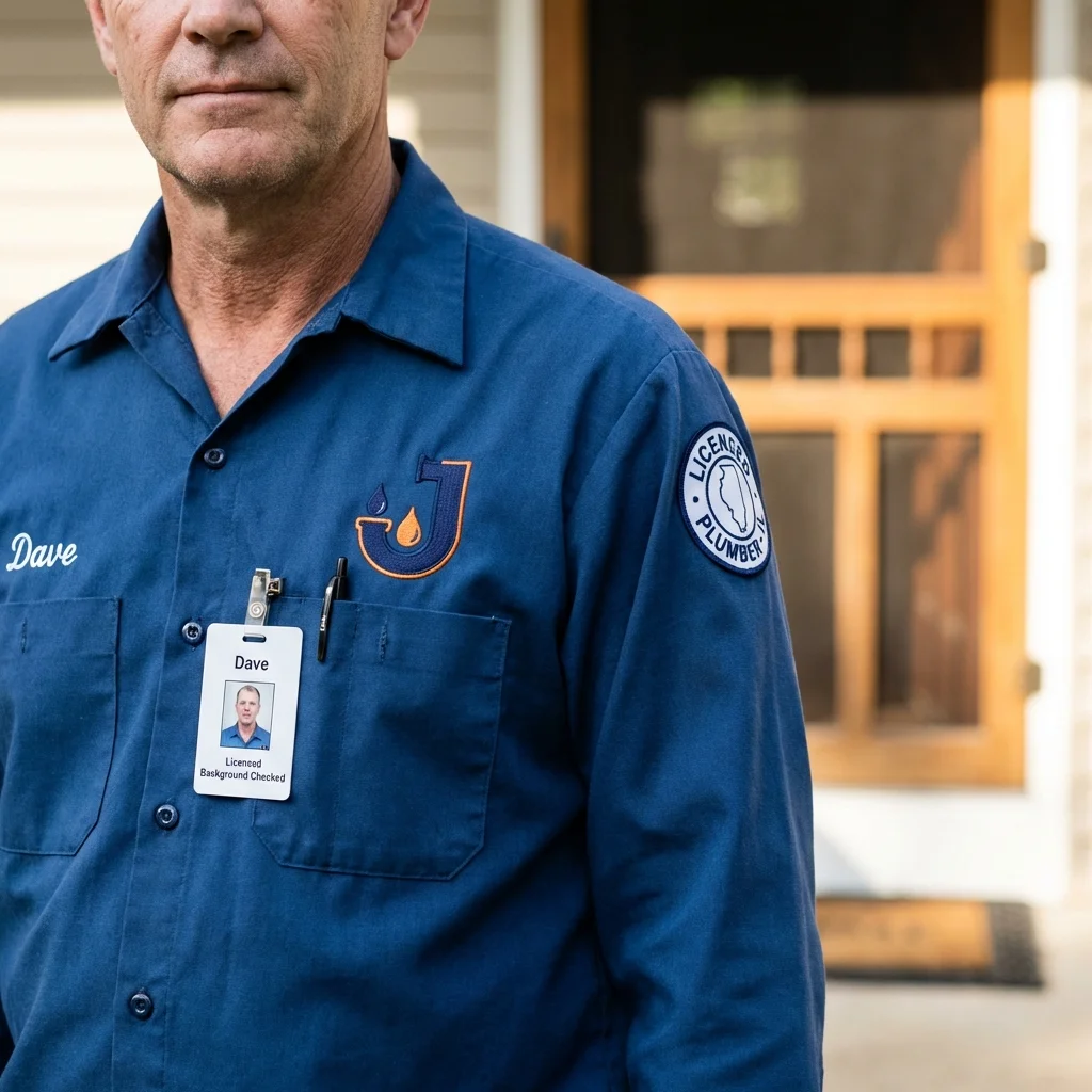 Licensed plumber showing ID badge in Wellsville, NY