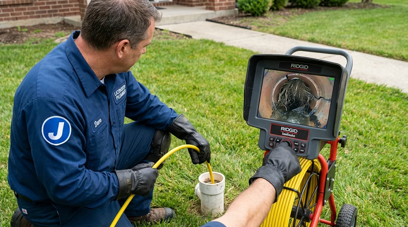 Sewer camera inspection being performed by Johns Plumbing LLC in Wellsville