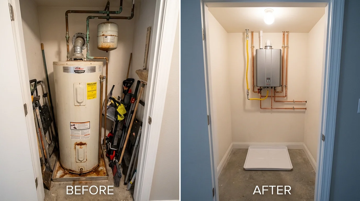 Tank water heater versus wall-mounted tankless unit comparison for Wellsville, NY homeowners