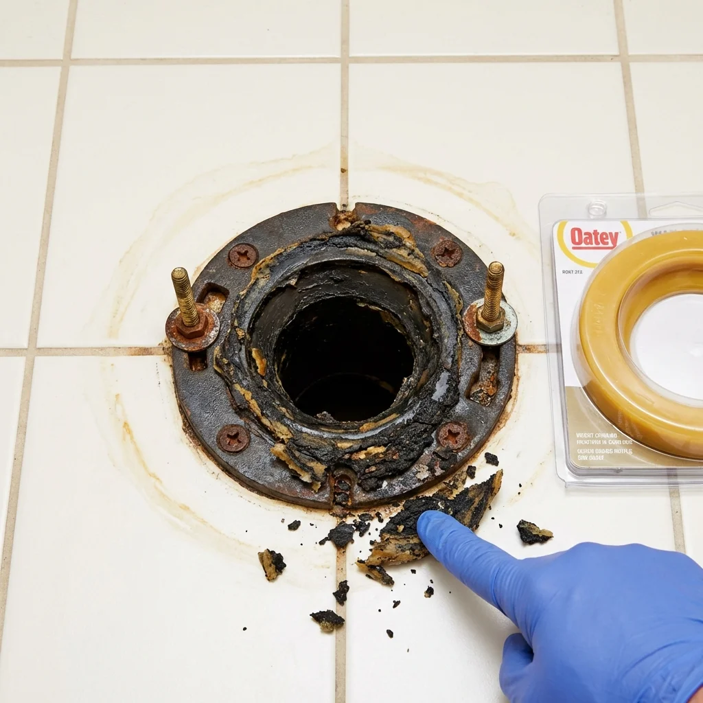 Failed wax ring showing water seepage at the base of a toilet in a Wellsville, NY home
