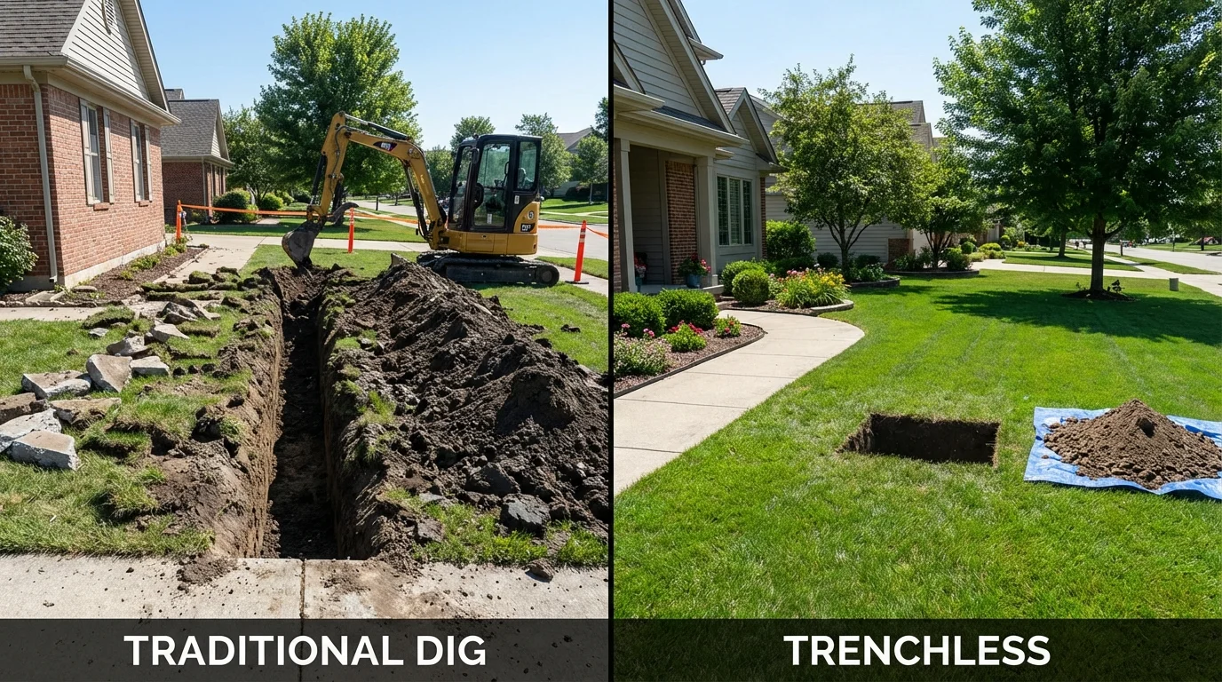 Trenchless sewer repair with minimal yard damage versus traditional excavation in Wellsville, NY